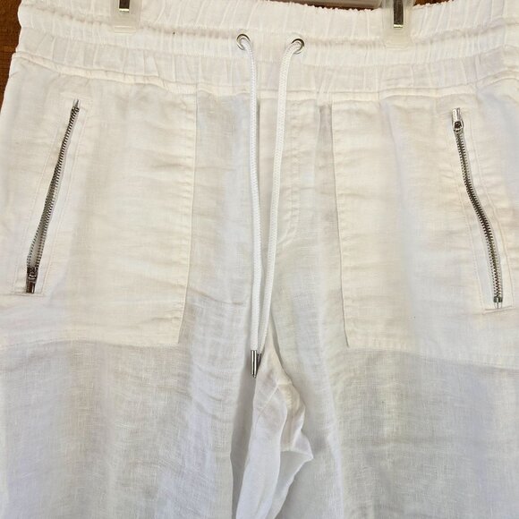 Athleta Womens White Linen Joggers With Zipper Pockets & Elastic Waist Size 8 - Picture 3 of 9